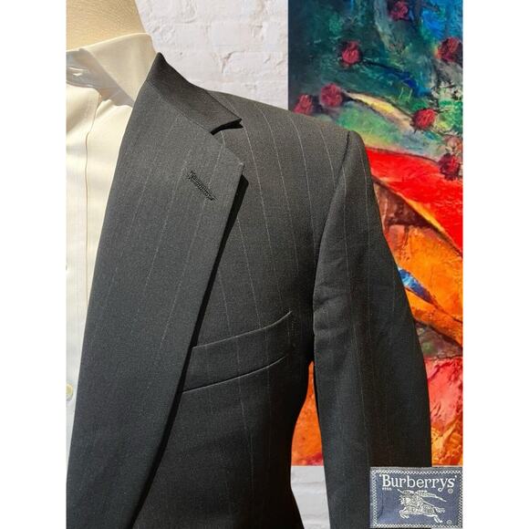Vintage Burberry 44R Black Gray Pinstripe Blazer Sport Coat Jacket - Picture 5 of 14